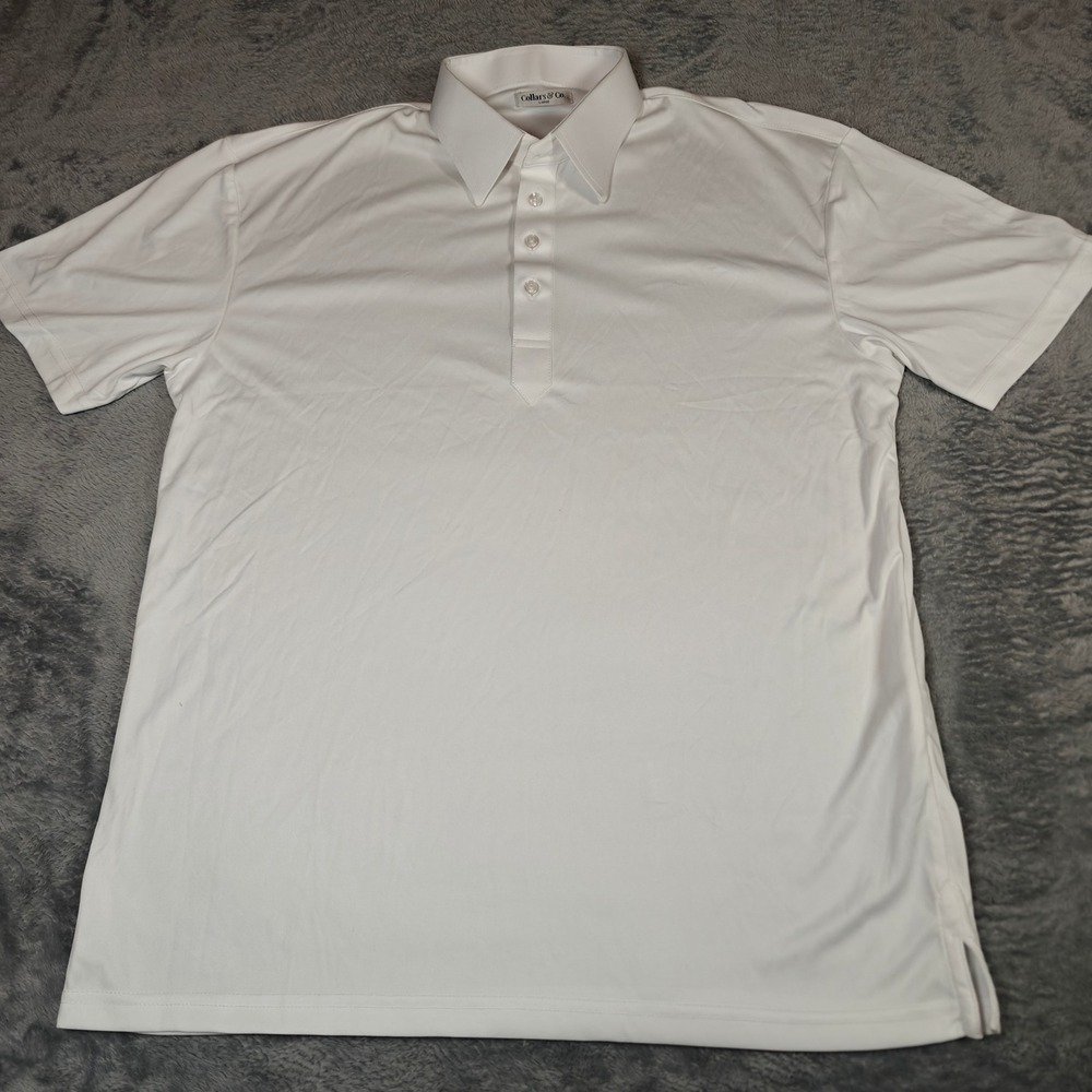 Collars & Co Dress Collar Polo Mens Large White Performance Short Sleeve Shirt